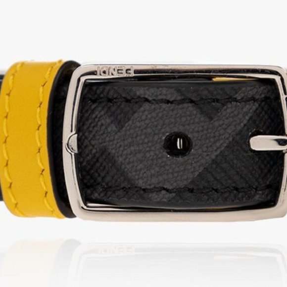 FENDI 'FF Metal Logo Reversible Bracelet' Men's Canvas & Leather M Gry/Ylw NWT! - Picture 14 of 16